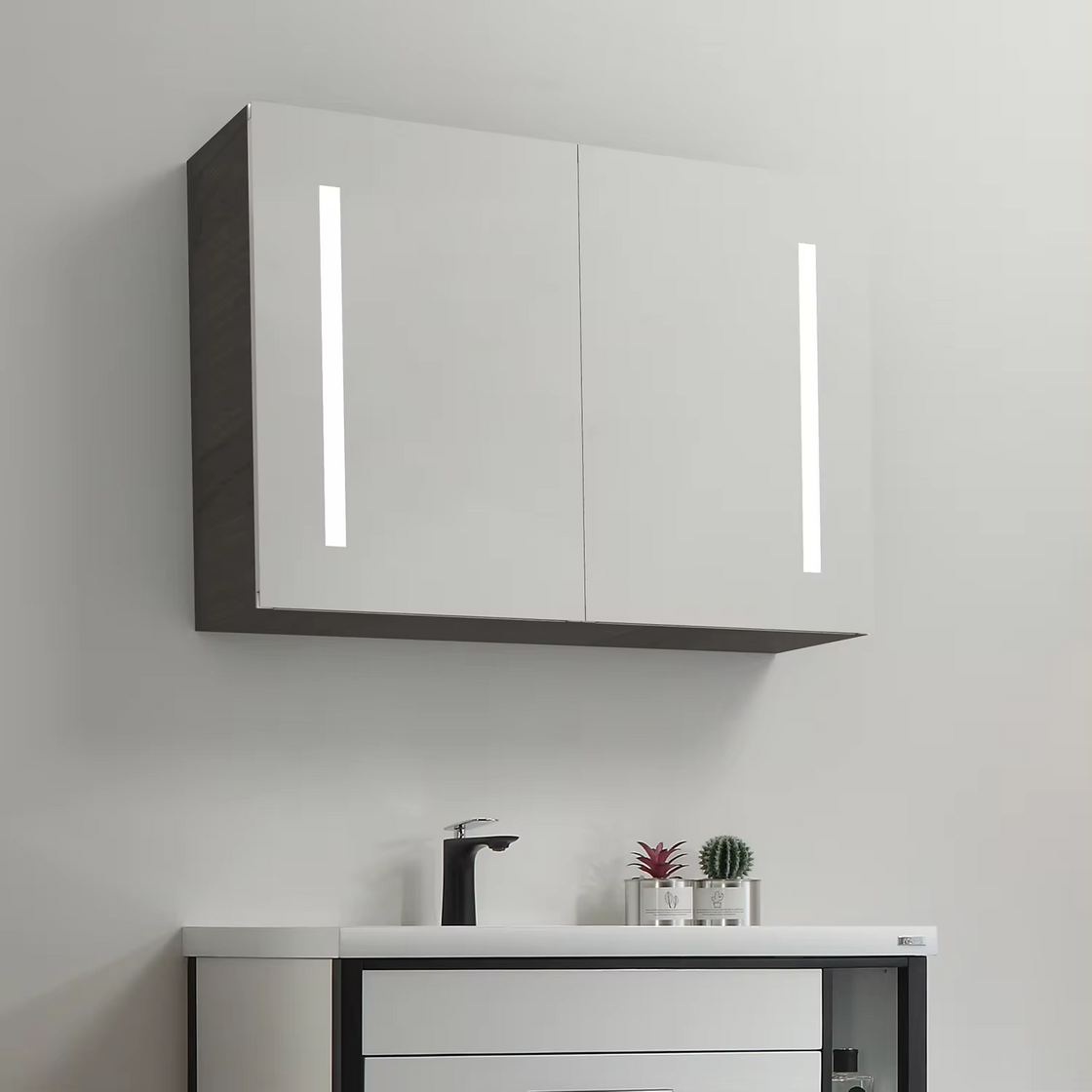 Miroir de rangement mural en aluminium, chauffé et étanche, éclairé, capteur Led, toilettes, salle de bains, armoire à pharmacie