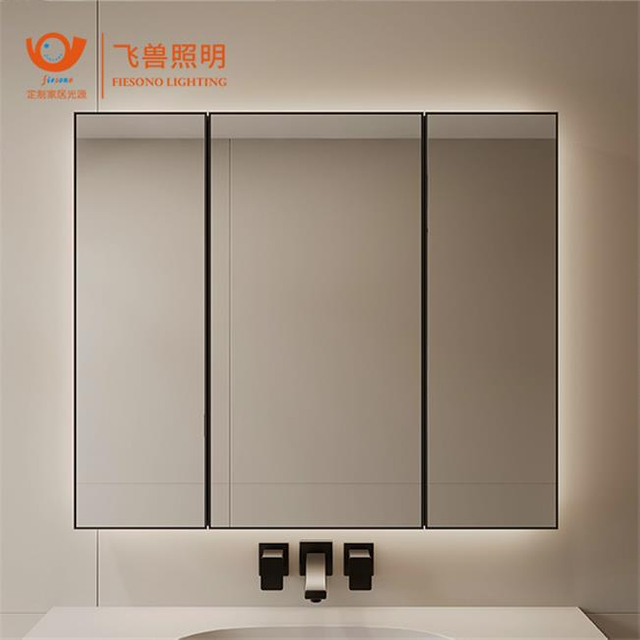 Armoire de rangement murale en aluminium avec miroir pour salle de bain, avec 3 étagères réglables et lumière LED au-dessus des toilettes