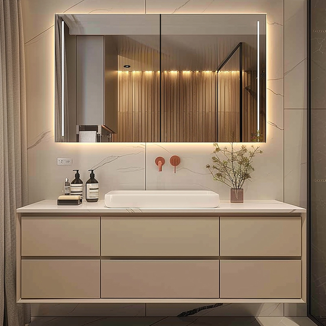 Armoire de salle de bain moderne et contemporaine en aluminium avec miroir et lumières – Solution de rangement élégante pour votre salle de bain