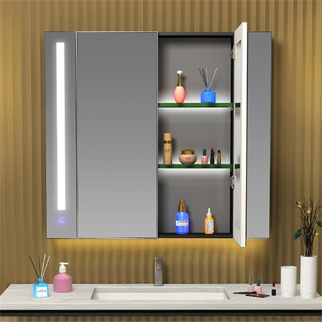 Armoire de salle de bains murale, Design européen moderne en or, ensemble de miroirs de lavabo, armoire de lavabo de salle de bains étanche