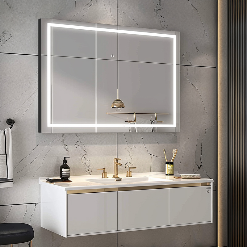 Capteur de lumière ovale pour salle de bains et toilettes, carré HD, température argentée, miroir LED pour salle de bain